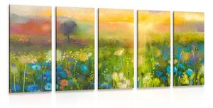 Quadri 5 pezzi – Pittura a olio di fiori di campo