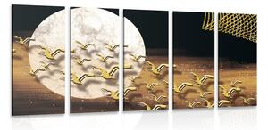 Quadri 5 pezzi – Volo di uccelli durante la luna piena