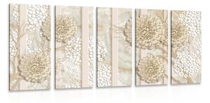 Quadri 5 pezzi – Fiori astratti su sfondo marmoreo