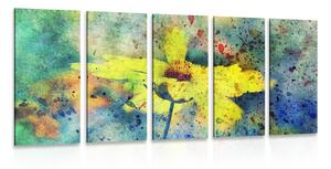 Quadri 5 pezzi – Fiore giallo con tocco vintage