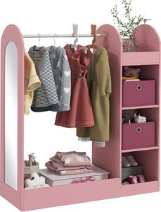 DecHome Appendiabiti per Cameretta con Asta Ripiani e Specchio Guardaroba a Giorno per Bambini 92x36x106 cm colore Rosa