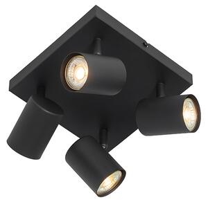 Plafoniera moderna nera a 4 luci regolabile quadrata - Jeana