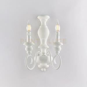 Applique in legno e ferro laccato bianco shabby 2 luci cascina