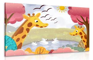 Quadro su tela – Giraffe al laghetto