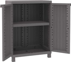 TERRY Armadietto da Esterno / Balcone in Resina Antipioggia 2 ante 1 ripiano Dimensioni 68x39x91,5 cm colore Tortora - Wood