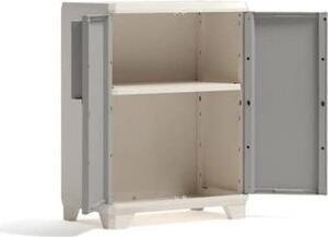 KETER Armadietto da Esterno / Balcone in Resina Antipioggia 2 ante 1 ripiano Dimensioni 68x39x90 cm colore Beige - Wood