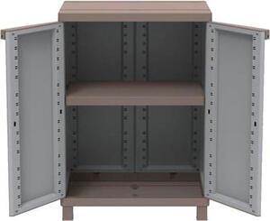 TERRY Armadietto da Esterno / Balcone in Resina Antipioggia 2 ante 1 ripiano Dimensioni 68x39x91 cm colore Grigio/Tortora