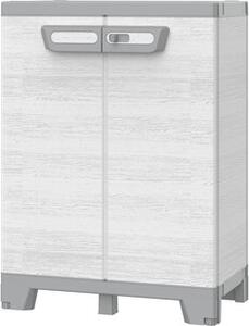TERRY Armadietto da Esterno / Balcone in Plastica Antipioggia 2 ante 1 ripiano Dimensioni 68x39x93,5 cm colore Grigio Chiaro/Grigio scuro - Sequoia