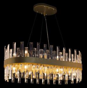 Lampadario ovale zenna, oro satinato, cristallo trasparente, 20 luc