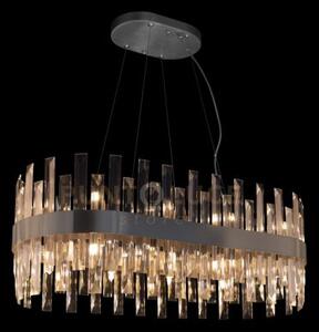 Lampadario ovale zenna, nichel satinato, cristallo trasparente, 20 