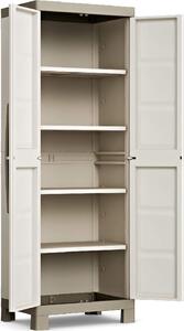 KETER Armadio da Esterno / Balcone in Plastica Antipioggia 2 ante 4 ripiani Dimensioni 65x45x182 cm colore Beige/Grigio