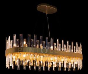 Lampadario rotondo zenna, oro satinato, cristallo trasparente, 28 l