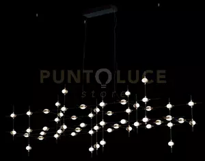 Lampada a sospensione molecular 55 lt, nera con oro, led 3000k 132w