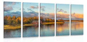 Quadri 5 pezzi – Tramonto sul lago