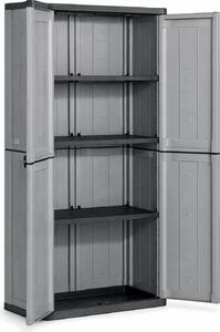 KIS Armadio da Esterno / Balcone in Resina Antipioggia 2 ante 3 ripiani Dimensioni 68x39x166 cm colore Grigio/Nero - Jolly