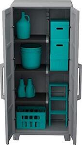 TERRY Armadio da Esterno / Balcone in Resina Antipioggia 2 ante 4 ripiani Dimensioni 78x44x184,4 cm colore Grigio - Modular 3