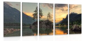 Quadri 5 pezzi – Paesaggio montano sul lago