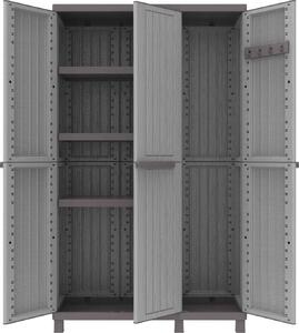 TERRY Armadio da Esterno Portascope in Resina Antipioggia 3 ante 3 ripiani Dimensioni 102x39x170 cm colore Tortora - Wood