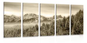 Quadri 5 pezzi – Montagne congelate in versione seppia