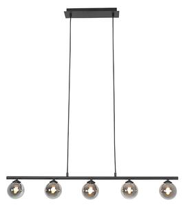 Lampada a sospensione moderna nera 100 cm 5 luci con vetro fumé - ATHENAS