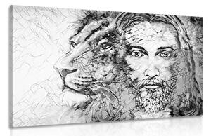 Quadro su tela – Onnipotente con leone in bianco e nero