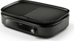 Philips Barbecue Elettrico da Tavolo Grill Elettrico Potenza 2400W Alluminio con Piastre Rimovibili colore Nero - HD6210/90