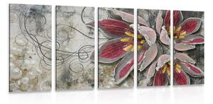 Quadri 5 pezzi – Fiori con perle