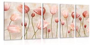 Quadri 5 pezzi – Tulipani rosa antico