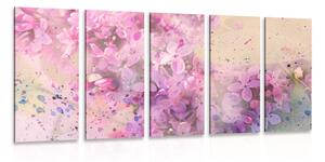 Quadri 5 pezzi – Rametto di fiori rosa
