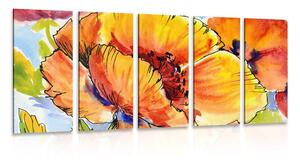 Quadri 5 pezzi – Bouquet di fiori di papavero