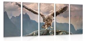 Quadri 5 pezzi – Aquila con ali spiegate sopra le montagne