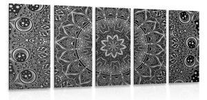 Quadri 5 pezzi – Mandala orientale in bianco e nero