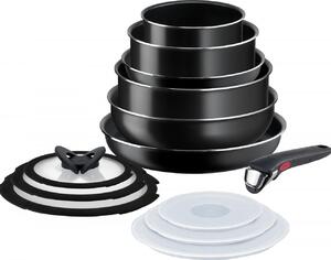 LAGOSTINA Batteria Pentole 13 Pezzi Antiaderenti con Manico Amovibile Salvaspazio in Alluminio colore Nero - Ingenio Easy Start