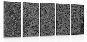 Quadri 5 pezzi – Mandala elegante in bianco e nero