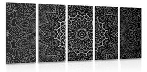 Quadri 5 pezzi – Mandala vintage in stile indiano in bianco e nero