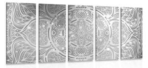 Quadri 5 pezzi – Mandala indiana con sfondo galattico in bianco e nero