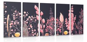 Quadri 5 pezzi – Pittura a olio di fiori selvatici