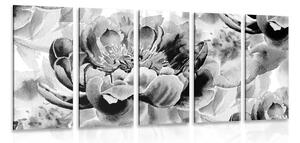 Quadri 5 pezzi – Peonie in bianco e nero