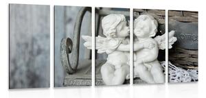 Quadri 5 pezzi – Statuette di angeli su una panchina