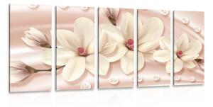 Quadri 5 pezzi – Magnolia di lusso con perle