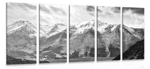 Quadri 5 pezzi – Splendido panorama montano in bianco e nero