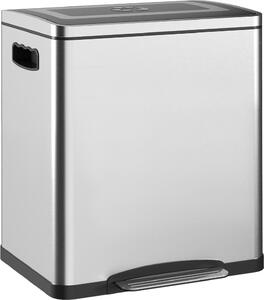 DecHome Bidone Immondizia a 2 Sezioni da 15L a Pedale con Coperchio Silenzioso in Acciaio Inox e PP 40x34.8x47.5 cm - SRA462F