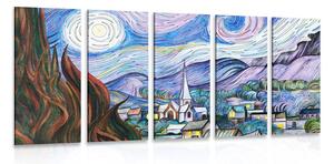 Quadri 5 pezzi – Riproduzione Notte stellata - Vincent van Gogh