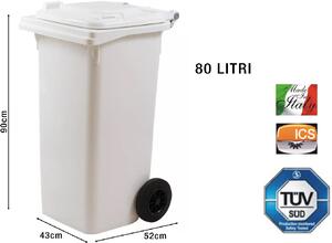 I.C.S. Bidone Spazzatura Pattumiera Rifiuti Carellato con Ruote Capacit 80 Litri colore Bianco - S140080B