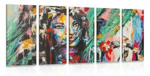 Quadri 5 pezzi – Pittura a olio di donna e cavallo