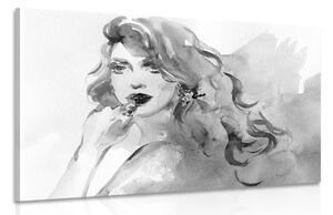 Quadro su tela – Ritratto femminile ad acquerello in bianco e nero