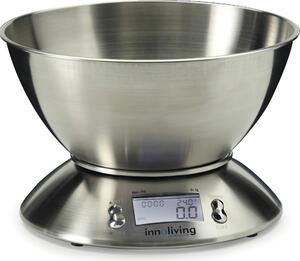INNOLIVING Bilancia da Cucina Digitale Elettronica Portata Massima 5 Kg Capacit Ciotola 2.5 Litri colore Acciaio Inox - INN-127