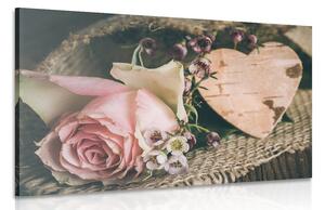 Stampa su tela – Rose e cuore in juta