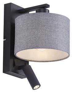Applique da parete moderna nera con rotondo grigio e lampada da lettura - Puglia
