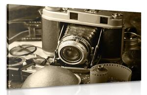 Quadro su tela – Fotocamera antica in seppia